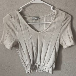 Medium White V Neck Ribbed Fitted Shirt